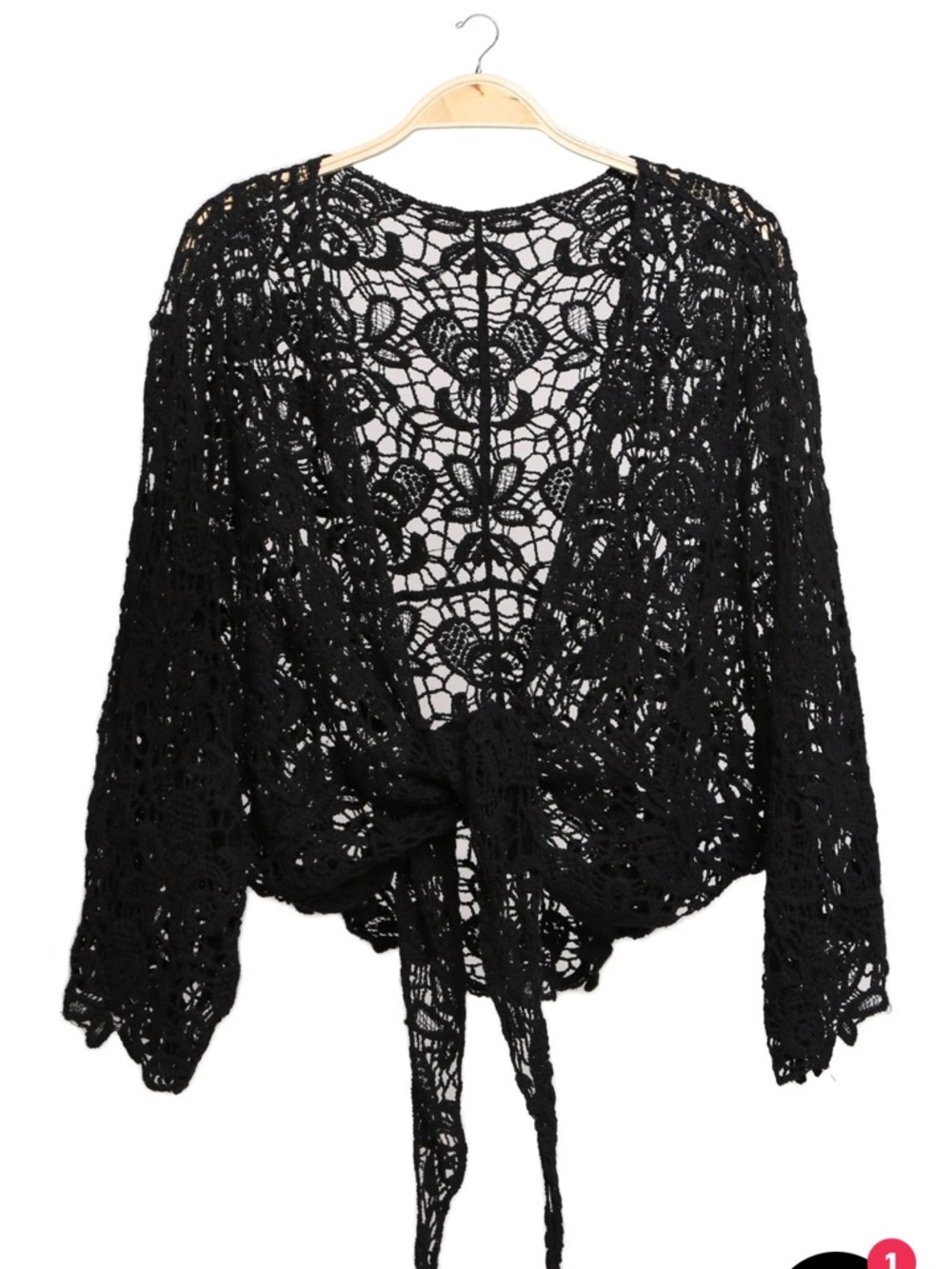 Black Crochet Tie-Front Top by ORIGAMI